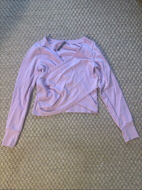 MPG Lavender Wrap-Front Long Sleeve Top